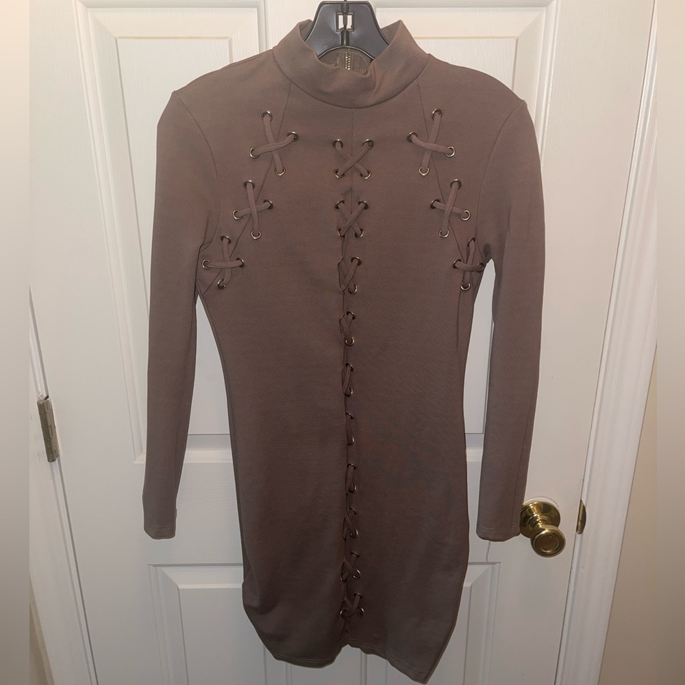 Khaki brown long sleeve dress